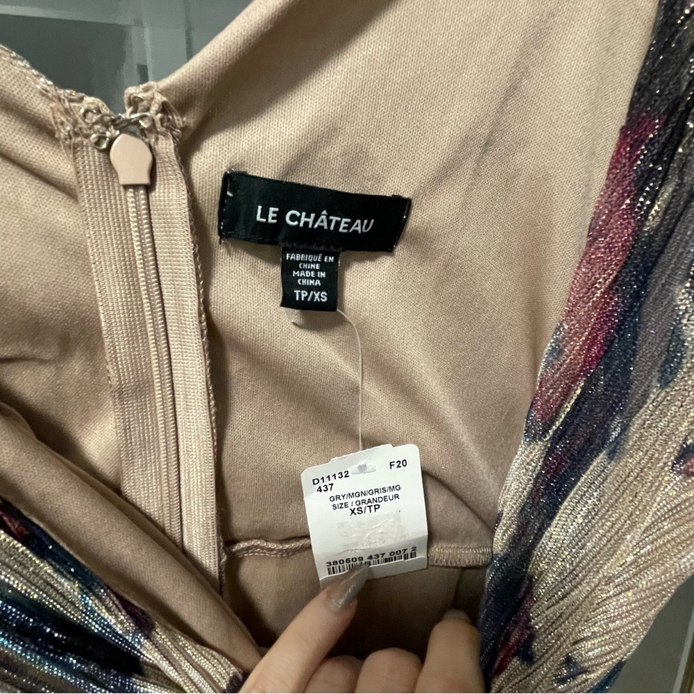 Le Chateau Purple and Cream Midi Dress extra small - Picture 10 of 13